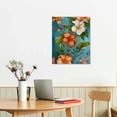 thumbnail image 3 of JRXY  Tropical Floral Wall Art Hawaii Hibiscus Flower Paintings Canvas Picture Painting Botanical Artwork Vintage Orange and Teal Wall Decor for Living Room Bedroom Framed Ready to Hang 16x20 in, 3 of 5