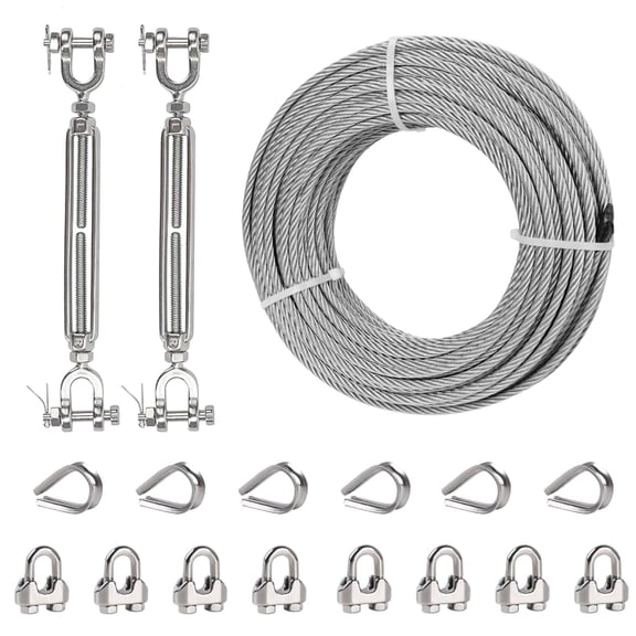 TooTaci 1/4" 50FT Stainless Steel Wire, 7x19 Strands Metal Cable with Turnbuckle for Clotheslines, Zipline, Fencing, Outdoor Hanging