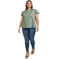 thumbnail image 2 of DARING DIVA Women's Plus V Neck Short Sleeve Flowy Casual Blouse 4X Gray Green, 2 of 5