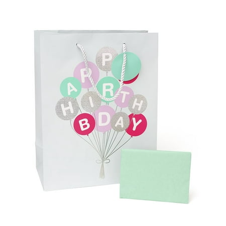 Roobee Holographic 'Happy Birthday' Balloons Medium Gift Bag with Tag & Tissue Paper, 1 Count