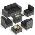 thumbnail image 3 of UDPATIO Patio Furniture Set with Fire Pit Table, Outdoor Patio Sofa Set With Wide Armrest, All-Weather Wicker Rattan Guest Set With Cushion And Glass Table And Waterproof Cover, Gray&Black, 3 of 8