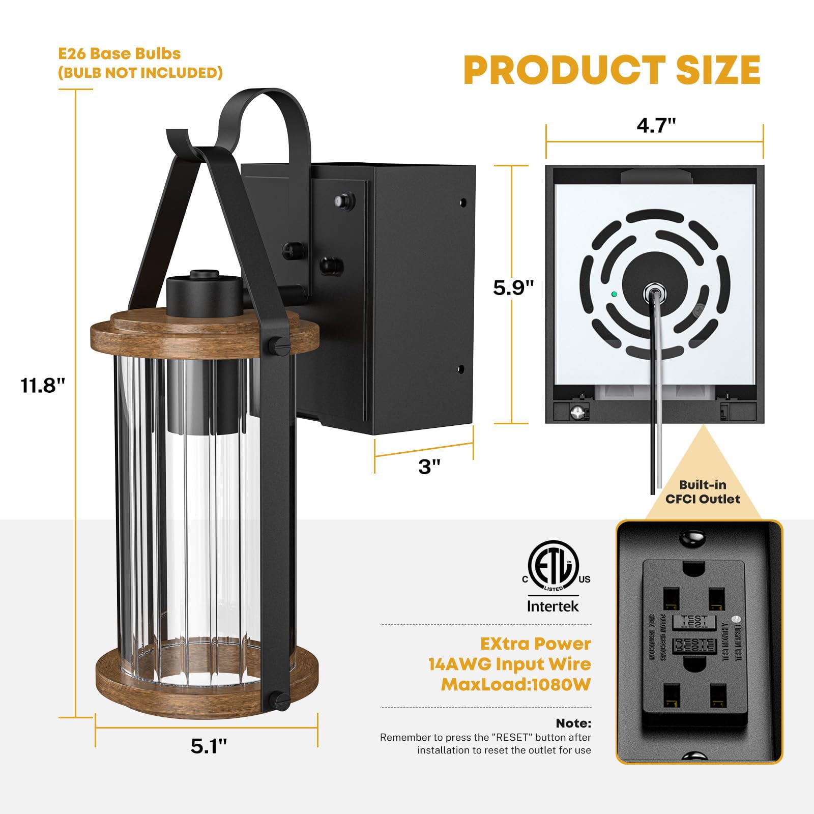 Dusk to Dawn Outdoor Porch Light with GFCI Outlet Anti-Rust Waterproof Industrial Outdoor Lantern Exterior Work Lights Rustic Wall Light,1 Pack