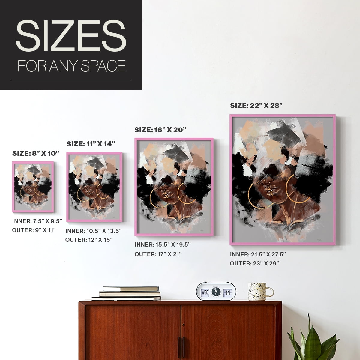 Afro Pop Framed Print in Pink Solid Wood Framed Print No Nail Hanging