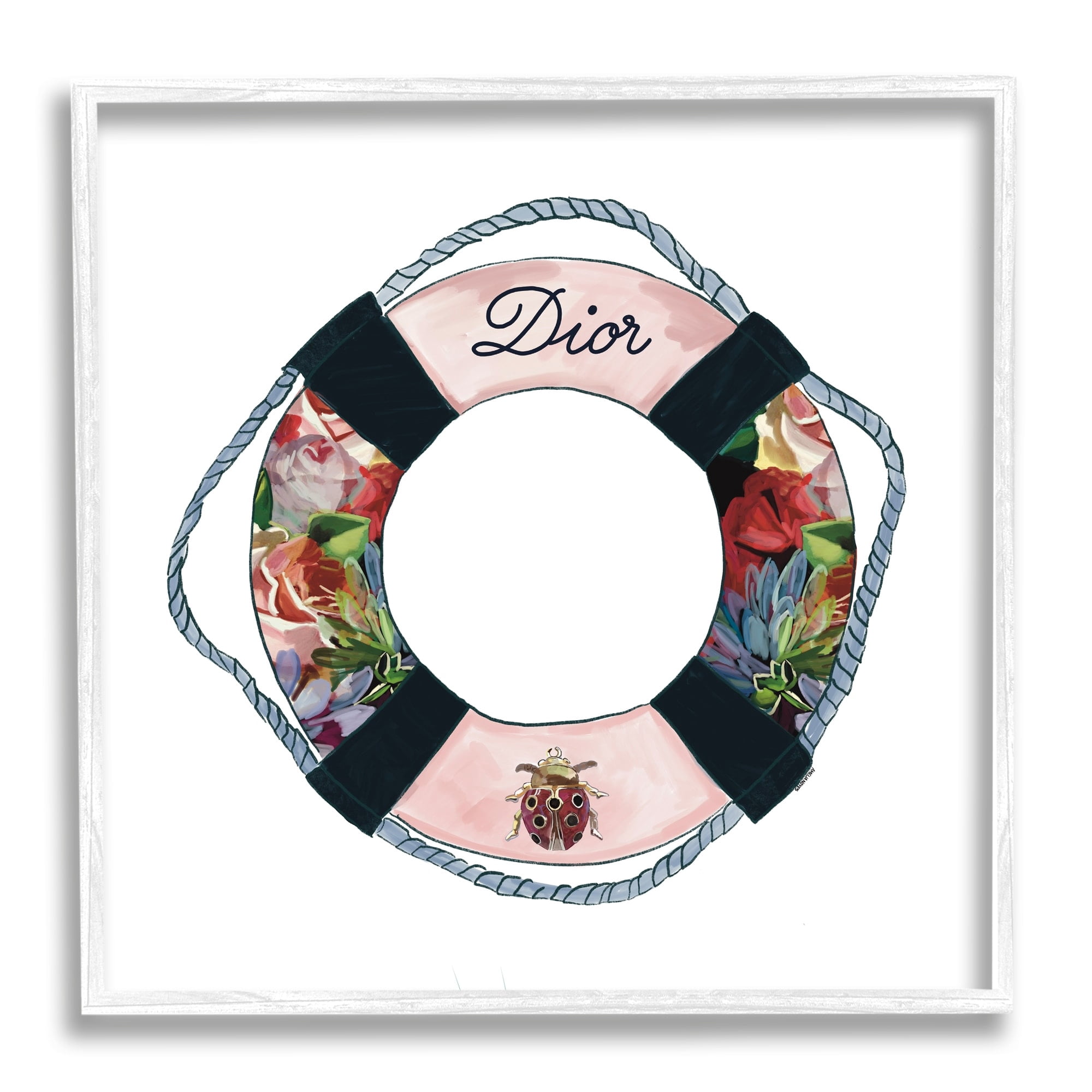 Stupell Industries Floral Patterned Life Preserver Upscale Fashion Motif Graphic Art White Framed Art Print Wall Art, Design by Amelia Noyes