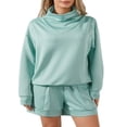 thumbnail image 1 of Survêtements 2 Pcs pour Femmes avec Sweat à Col Roulé Ample et Shorts, 1 of 9
