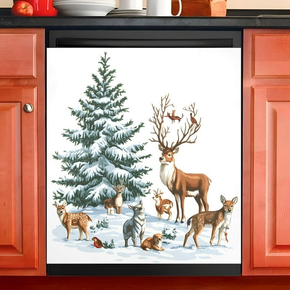 Ryvnso Elk Reindeers Dishwasher Magnetic Refrigerator Magnet Cover Kitchen Home Decorative 23"x26"