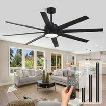 Modern Ceiling Fans with Lights, 65 Inch Ceiling Fan with Light and Remote for Bedroom Living Room Kitchen Office, Indoor/Outdoor Use, 3CCT Dimmable, 8 Blades 6 Speed Reversible Quiet DC Motor, Black