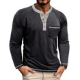 thumbnail image 2 of Men's Long Sleeve Henley Shirts Thermal Fall Casual Work Button T-Shirt with Pocket Black L, 2 of 5