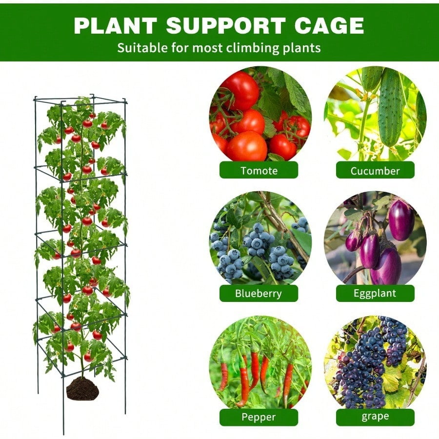 6 Packs Tomato Cages for Garden 12×12×56 Plant port Cage with Different Spacing Green Metal Trellis for Climbing Plants Like Cucumber Flowers