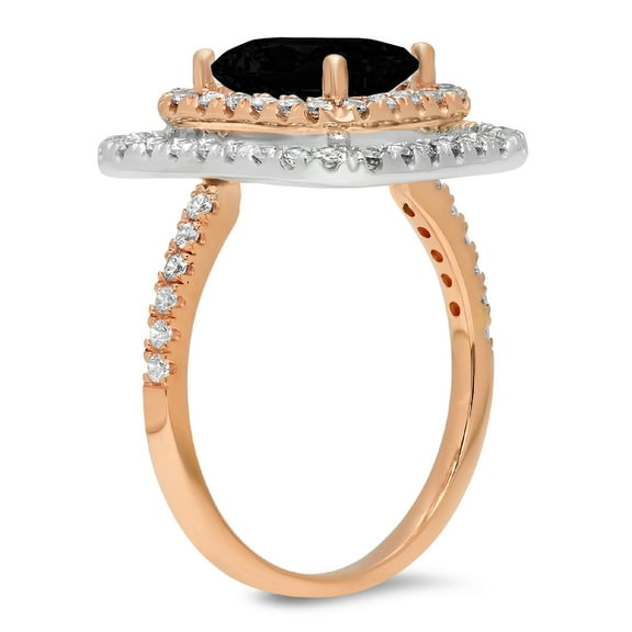 2.62 ct Emerald Cut Natural Onyx Halo Engagement Ring for Women in 18K Rose/White Gold