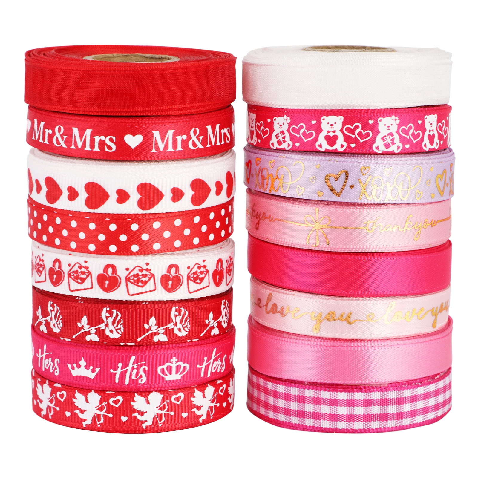  KatchOn, Grosgrain Valentine Ribbon Wired Roll - 30 Yards, Red and White Valentines Day Ribbon, White Valentines Ribbons for Crafts