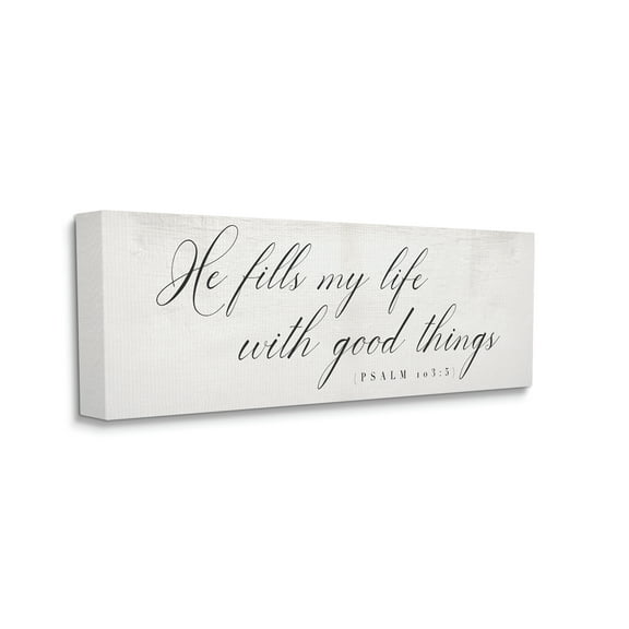 Stupell Industries He Fills My Life Phrase Elegant Faith Typography Canvas Wall Art, 10 x 24, Design by Daphne Polselli