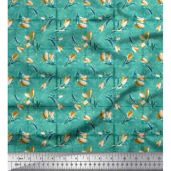 Soimoi Cotton Duck Fabric Check,Leaves & Floral Artistic Print Fabric by Yard 42 Inch Wide