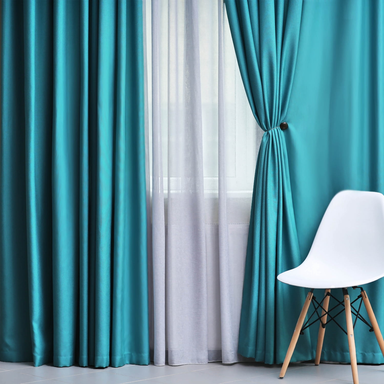 Superior Solid Blackout Curtain Set of 8, 52" x 96", Aqua