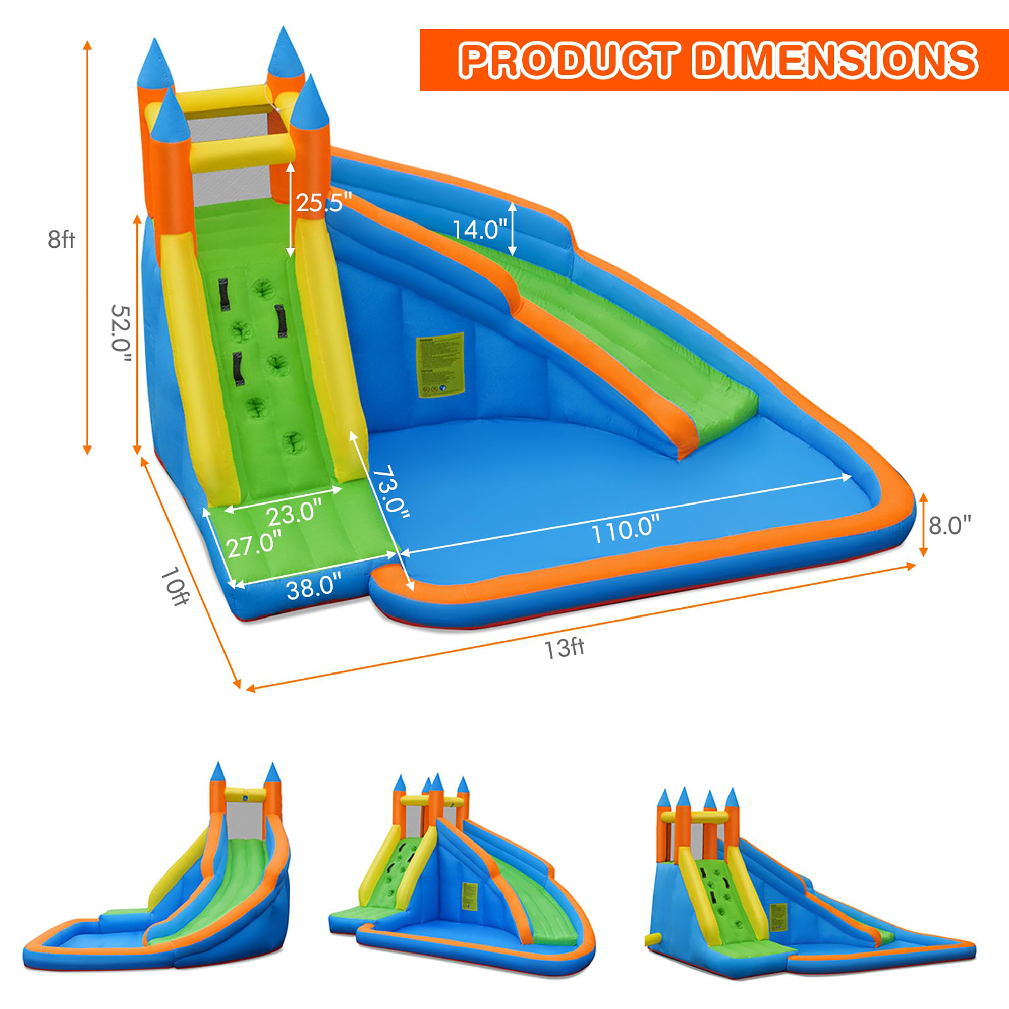 Costway Inflatable Water Slide Mighty Bounce House Castle Splash Pool without Blower - image 4 of 9