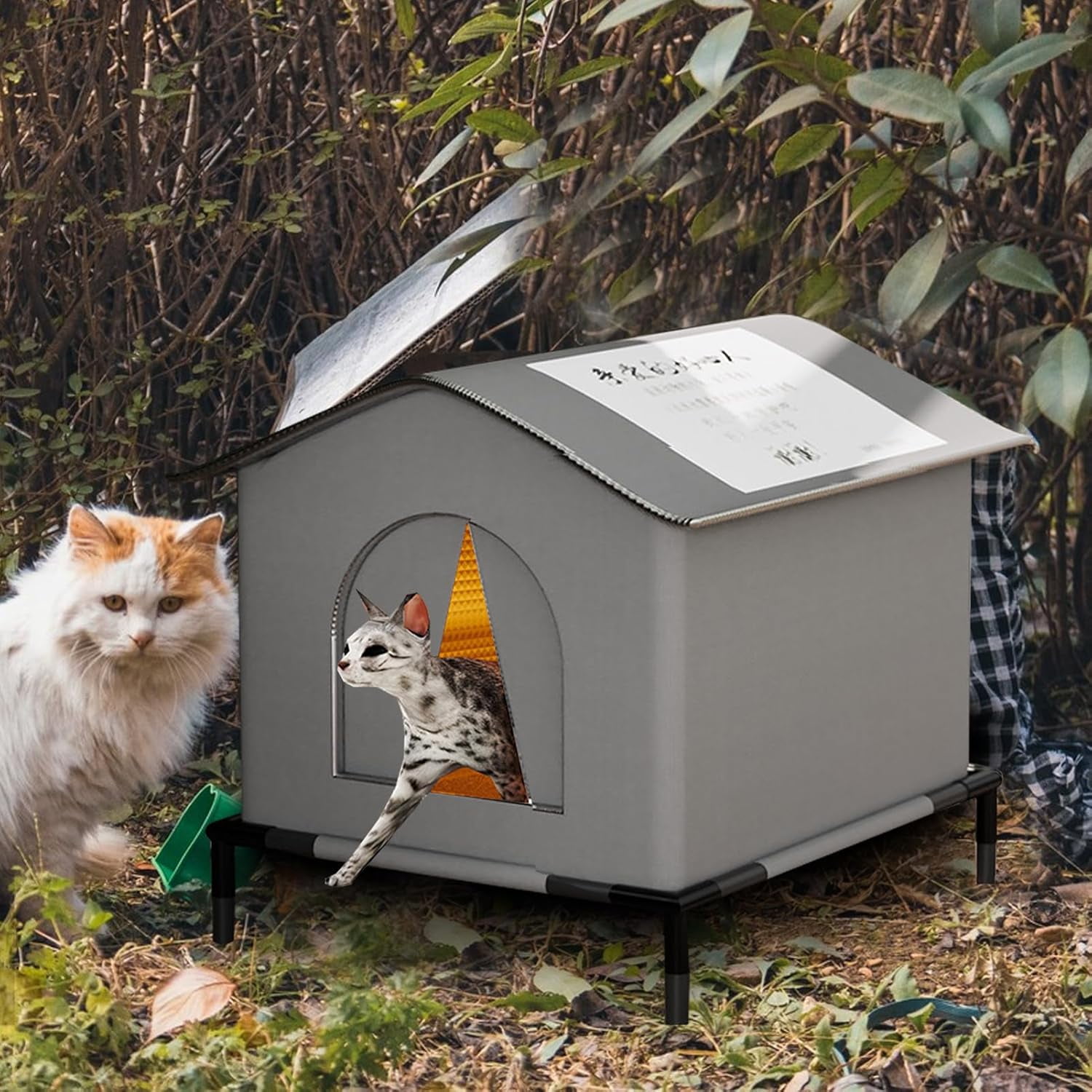 Safe Shelter for Feral Cats - Outdoor Feral Cat Shelter Weatherproof Winter Cat House | Cats Outside House, Waterproof Enclosed Pet Tent, Insulated Cat House for Multiple Barn, Porch and Other Pets