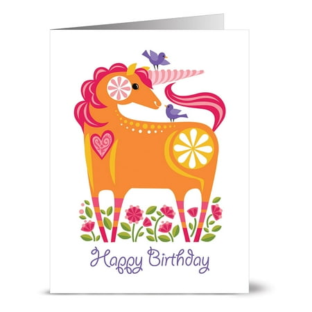 Unicorn Birthday Card - 24 Happy Birthday Note Cards - Happy Birthday Unicorn - Blank Cards - Lilac Purple Envelopes Included