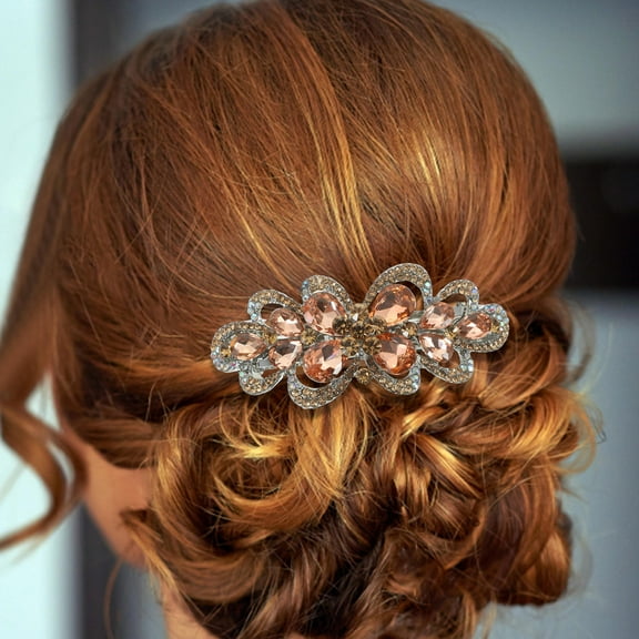 EXHUMKY hair styling accessories Rhinestone Hair Clip Golden Spring Clip Design 1Set