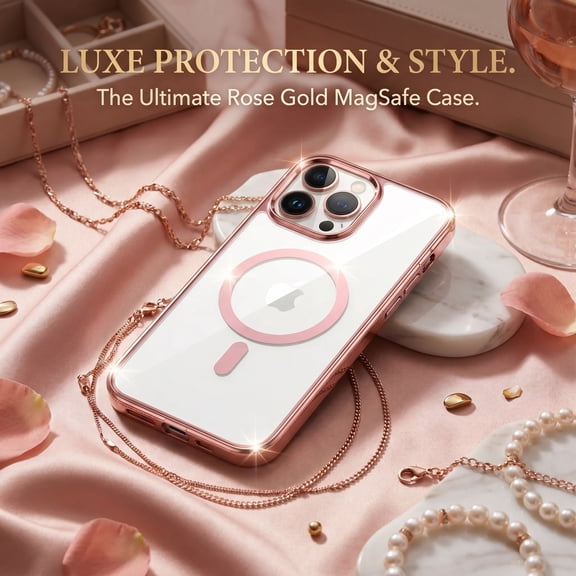 Magnetic Clear Shield iPhone 15 Pro Max Case - Pink Edge MagSafe Shockproof Cover with Camera Lens Protection