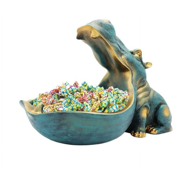 Hippo Statue Resin Figurine, Fun Candy Dish & Key Bowl, Big Mouth Hippopotamus Sculpture for Table Decoration & Storage