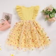 thumbnail image 3 of ZEHJUHAN Toddler Girl's Ruffle Sleeve Bow Princess Dress Sleeveless Round Neck 3D Floral Embroidery Mesh Party Dresses Yellow，6Y, 3 of 7