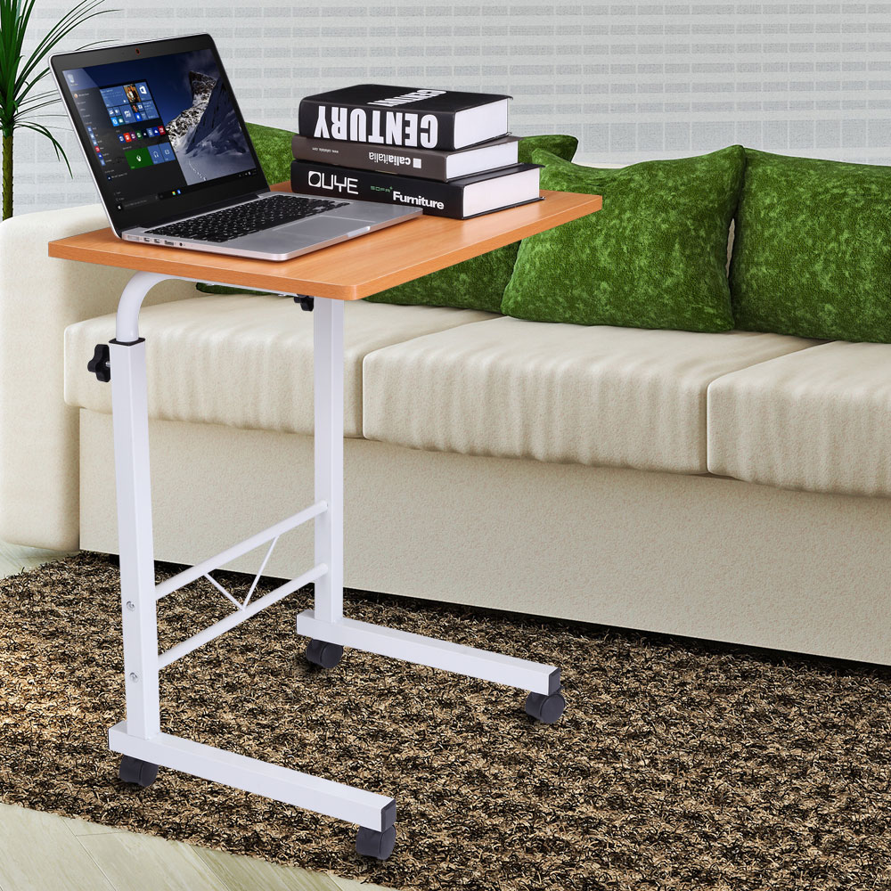 UBesGoo Side Table Adjustable Height Laptop Table Stand Rolling Computer Desk Study Workstation PC Tray for Sofa & Bed in Home Office,Beech Wood Color - image 2 of 7