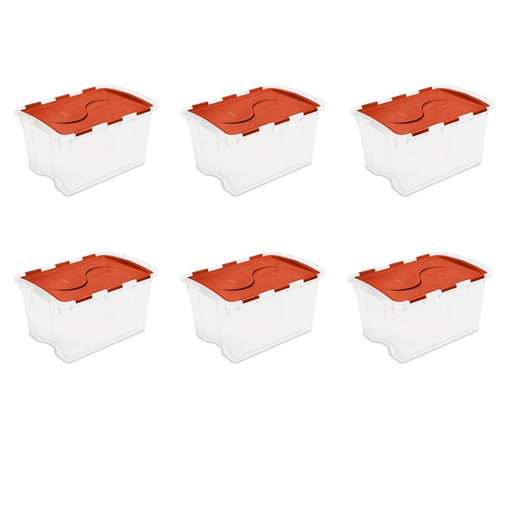 Sterilite 48 Qt. Hinged Lid Storage Box Red Cardinal Case of 6