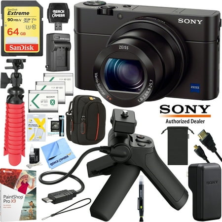 Sony Cyber-shot DSC-RX100M3 III Mark 3 20.2 MP Compact Digital Camera with F1.8 Zeiss Vario-Sonnar T* 24-70mm Lens with Grip and Tripod Case Memory Card Spare Battery