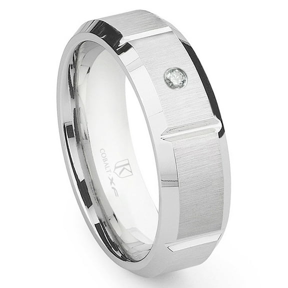 Titanium Kay Cobalt Xf Chrome 8MM Solitaire Diamond Beveled Comfort Fit Wedding Band Ring with Grooves Sz 10.0