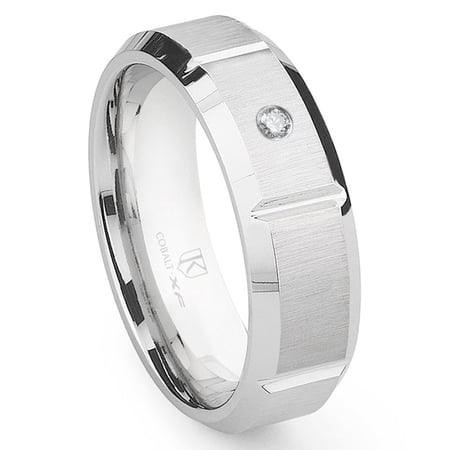 Titanium Kay Cobalt Xf Chrome 8MM Solitaire Diamond Beveled Comfort Fit Wedding Band Ring with Grooves Sz 10.0