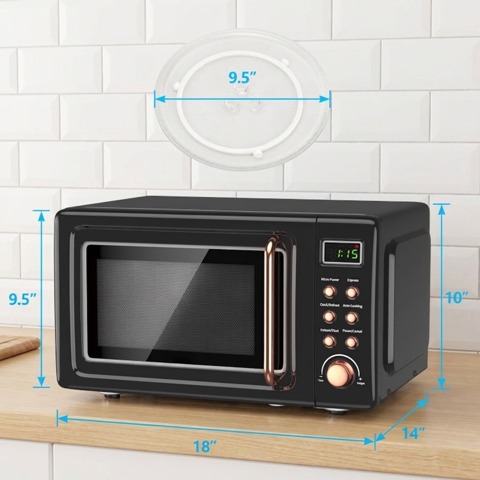 RUIE Retro Microwave Oven,700W 0.7 Cu.ft Countertop Microwave with 5 Power Levels and 8 Auto Cook Menus,LED Display,Child Lock,Compact Microwave for Apartment Dorm Office
