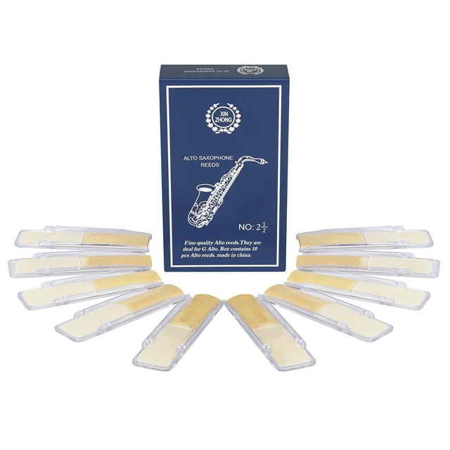 10-Pack Affordable Premium Reed Alto Saxophone Reeds, Eb Key 2.5 Strength, Independent ABS Holder & OPP Bag Packaging, Durable Superior Sound for Beginners to Performers, Neutral Brand Global Use