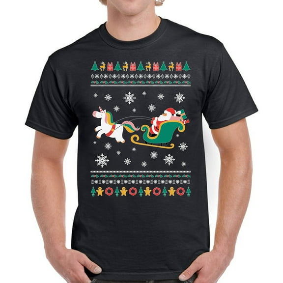 Santa with Unicorn Christmas Shirts for Men Merry Christmas - S M L XL 2XL 3XL 4XL 5XL Xmas Graphic Tee - Christmas Gift Holiday Xmas Tee T-Shirt Mens