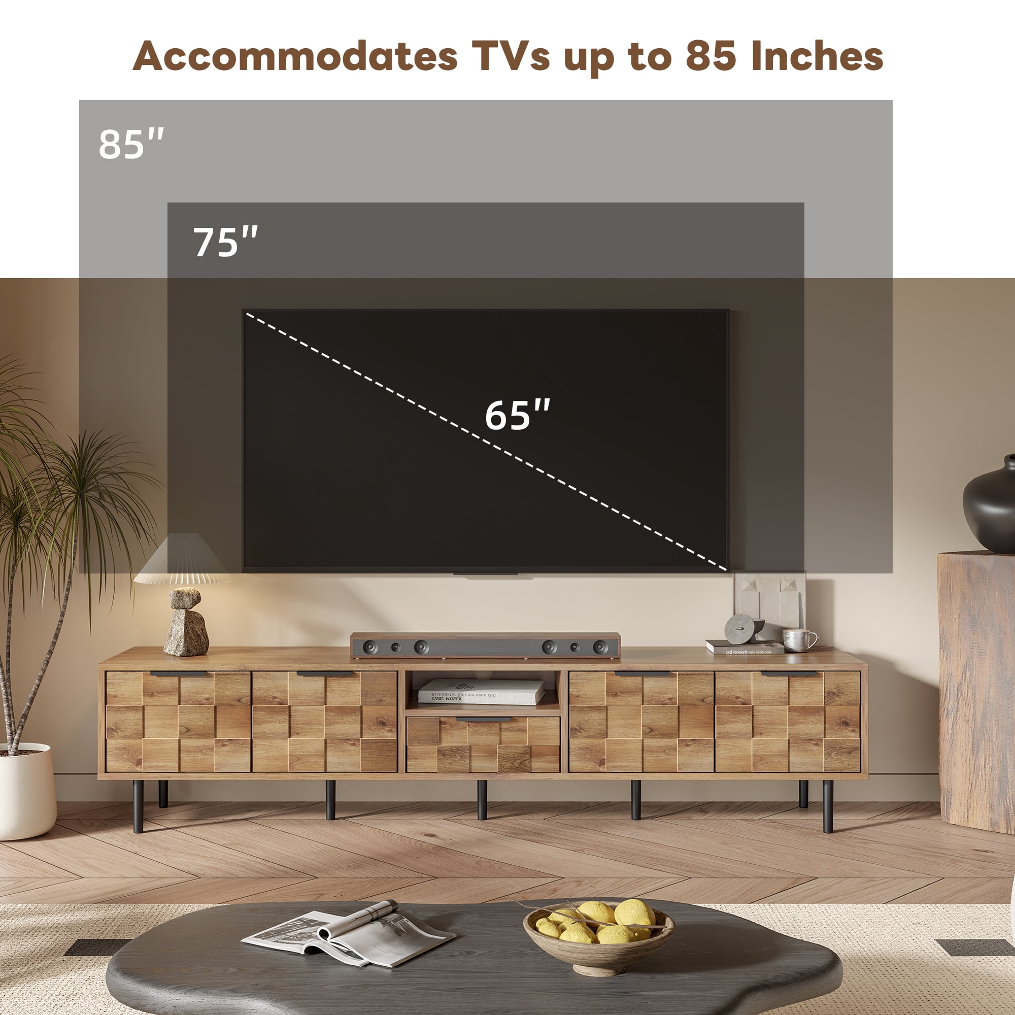 Euroco 78" TV Stand for 85 75 65 Inch TV, TV Consoles for Living Room, Entertainment Center Wood TV Media with Storage