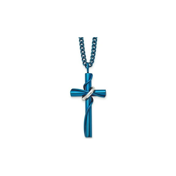 Gem & Harmony Mens Stainless Steel Blue Cross Necklace with Chain for Men