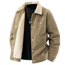 gbyLJF Men's Corduroy Jacket Winter Fleece Lapel Motorcycle Coat Vintage Bomber Jackets Fleece Lined Coat Thicken Warm Coat with Pockets