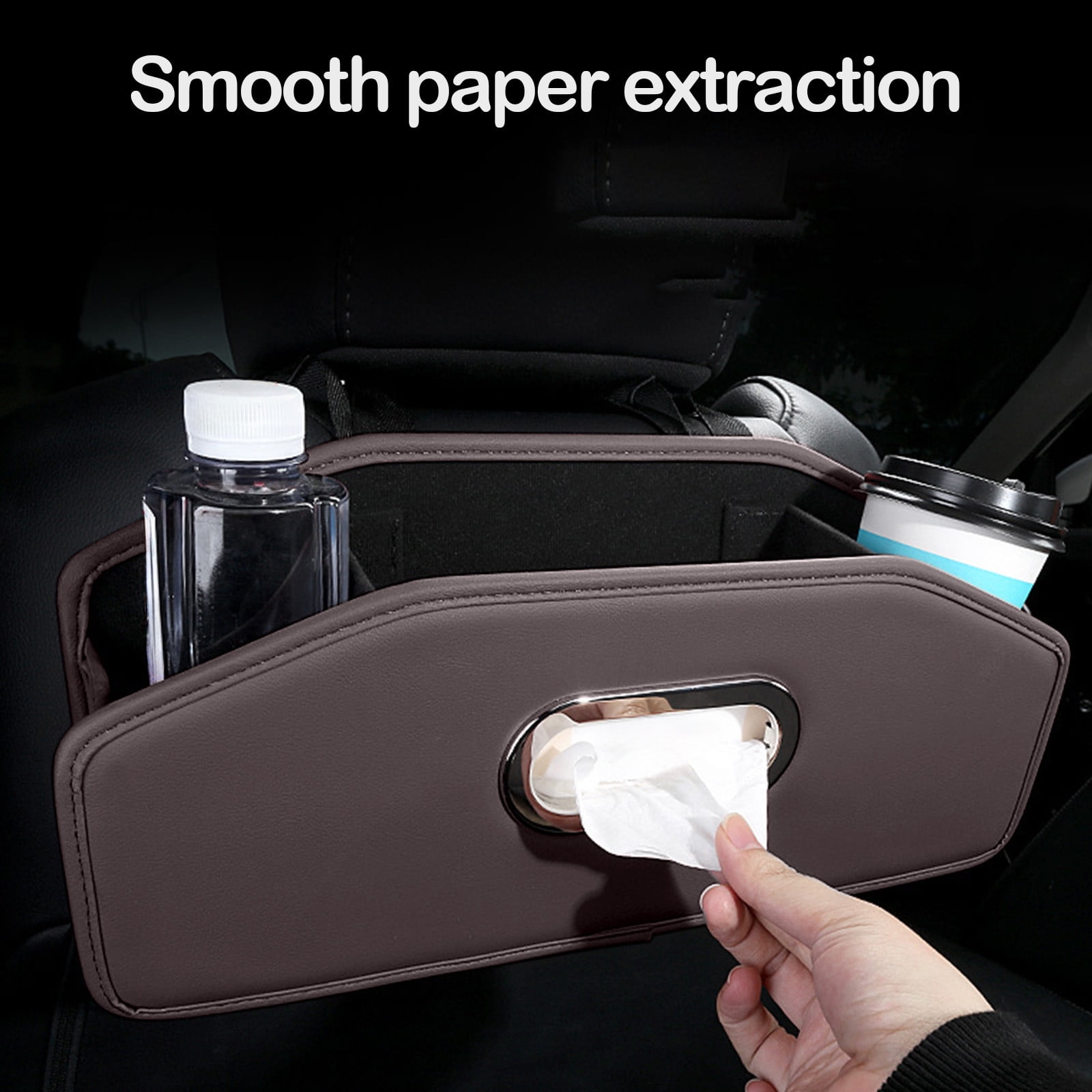 Car Headrest BackSeat Organizer with Cup Holder and Paper Towel Case - Hangable Storage Box for Car Backseat, Interior Decoration, Multifunctional Auto Travel Accessories