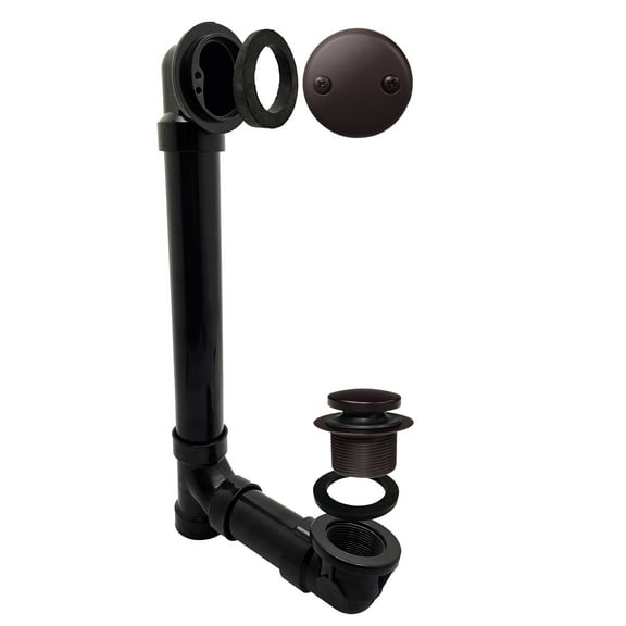 Westbrass 12" Sch. 40 ABS Bathtub Assembly with Tip-Toe Drain and 2-Hole Overflow, Oil Rubbed Bronze