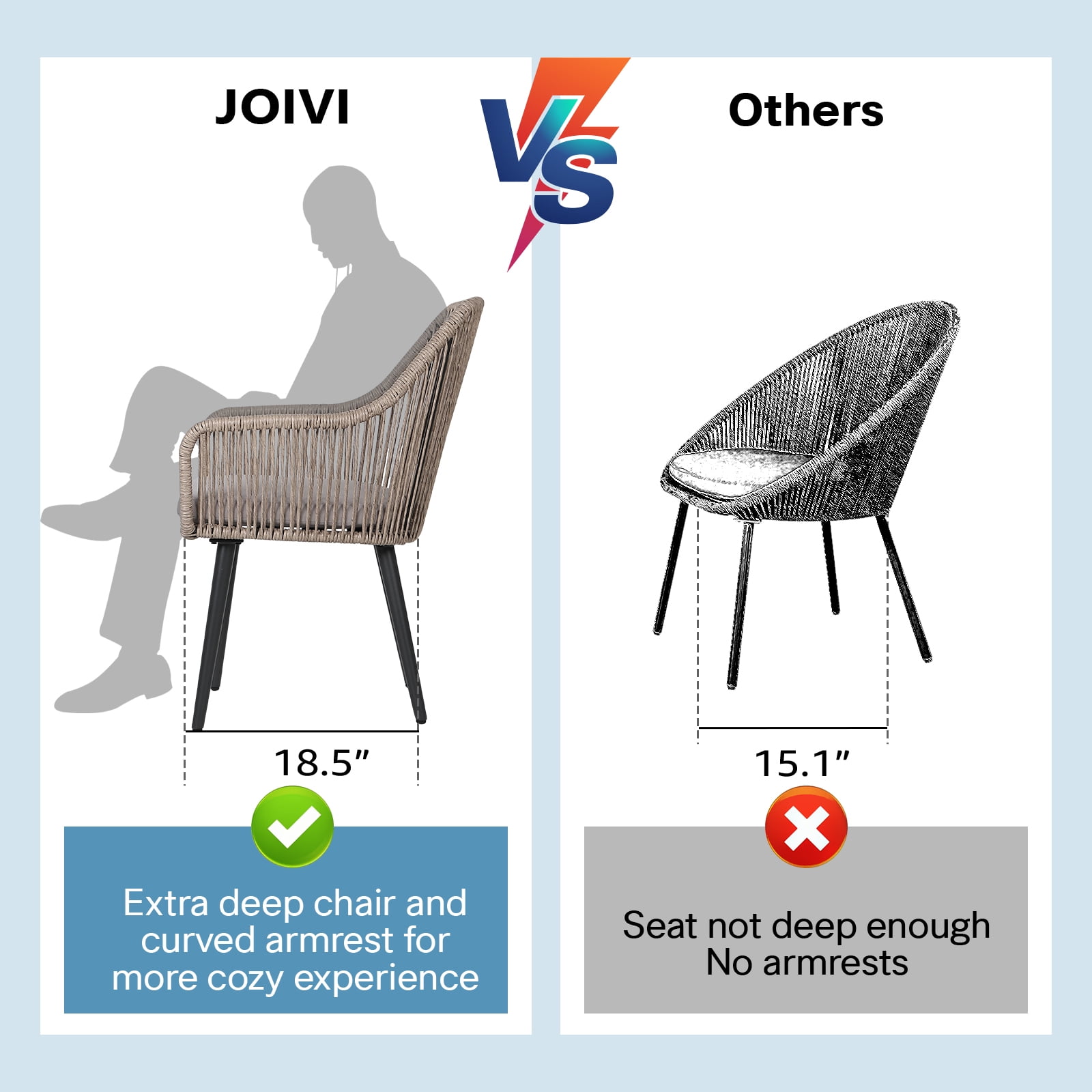 JOIVI 5-Piece Outdoor Dining Set, Wicker Patio Dining Set, Rattan Patio Furniture Table and Chairs Set for 4 People, with Umbrella Hole for Lawn, Backyard, Garden, Tan