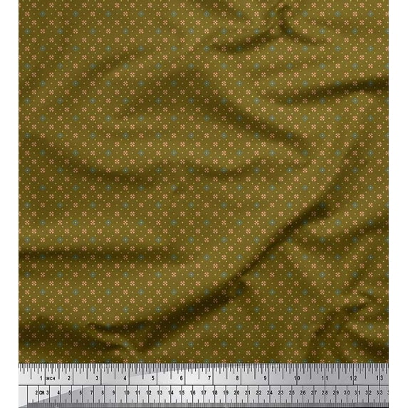 Soimoi Polyester Crepe Fabric Dot & Heart Small Print Fabric by The Yard 42 Inch Wide