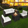 thumbnail image 2 of Topbuy 6 Piece Patio Wicker Conversation Set,Outdoor Rattan Sofa Set w/32" Propane Fire Pit Table,50,000 BTU Heat,Tempered Glass Tabletop Off White, 2 of 10