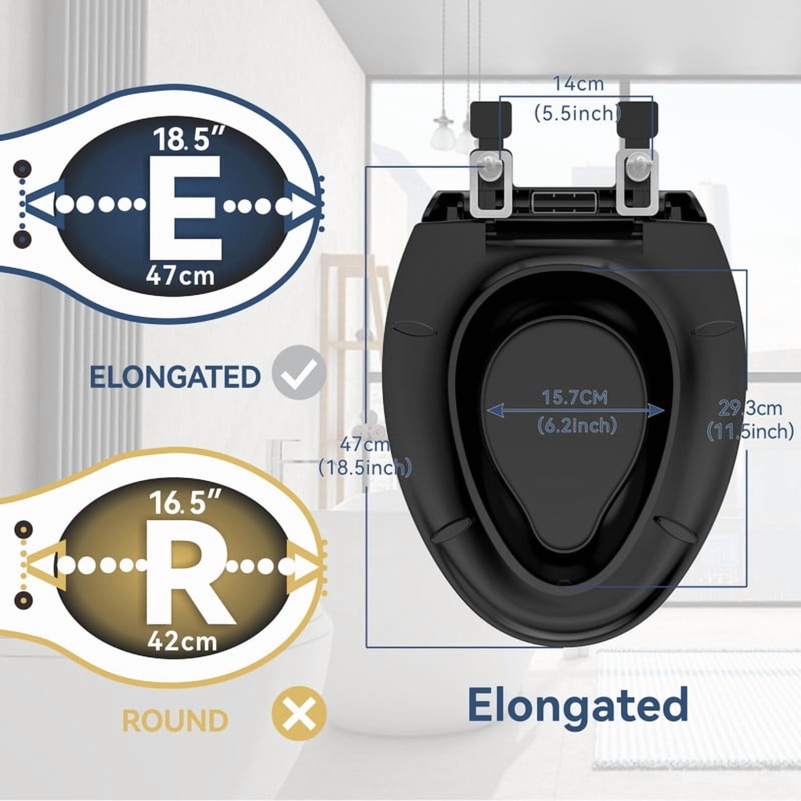 Auktopt Elongated Toilet Seat with Built in Toddler Potty Training Toilet Seat, Soft Close, Easy to Install, Black
