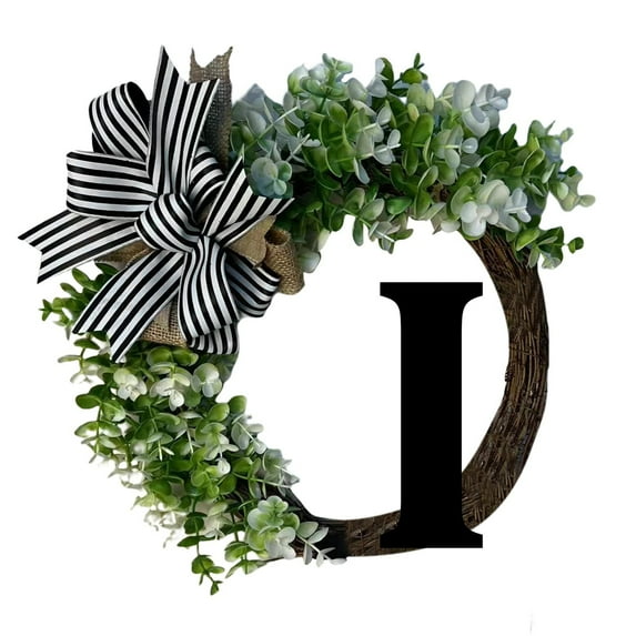 Simulation Alphabet Print Farmhouse Wreath - No Fading - 3D Bow Tie - Last Name Year Door Wreath Decoration - Household Decor