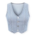 thumbnail image 4 of Uootdi Women's Denim Vests V Neck Sleeveless Studded Button Front Tops Rock Soft Casual Cropped Tops Gift, 4 of 6
