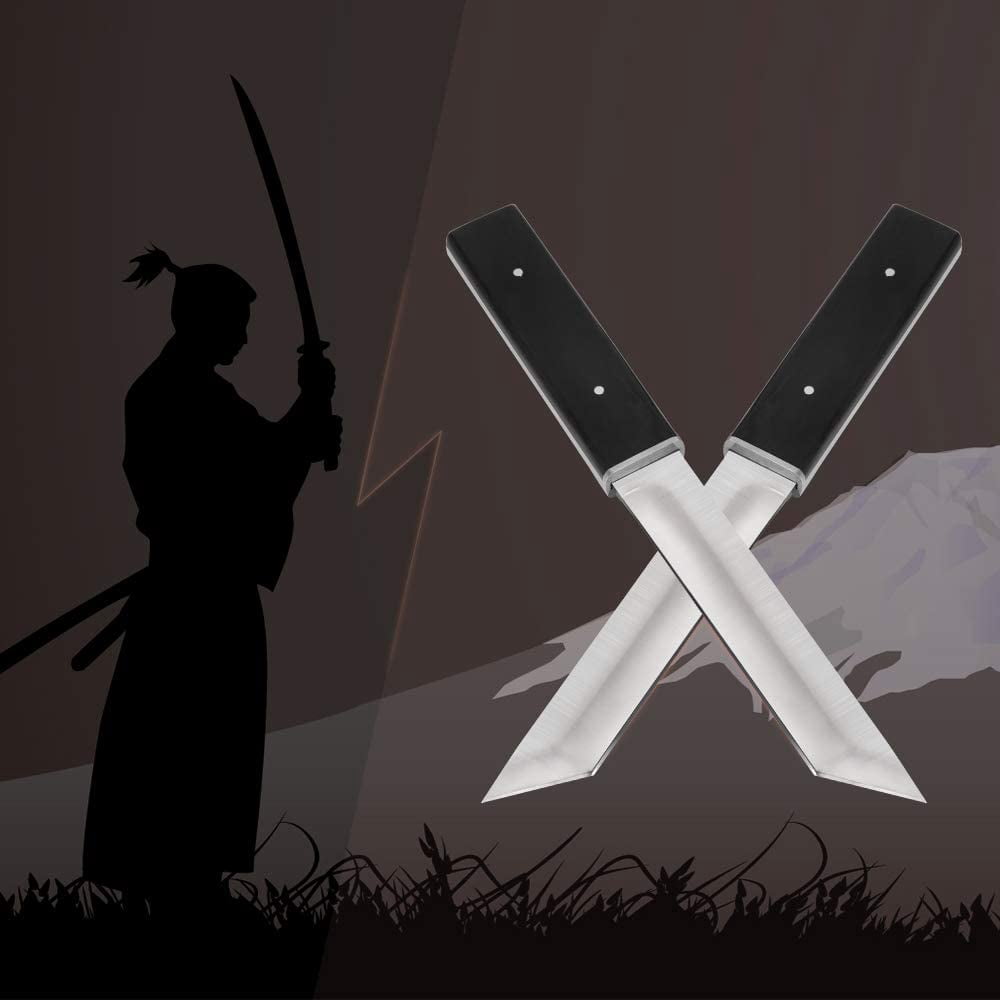 Tanto Knife, 10.7-inch Full Tang Fixed Blade Camping/Hunting Knife, Ebony Handle Scabbard, Stainless Steel Blade