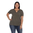thumbnail image 1 of White Mark Women's Keyhole Neck Cutout Short Sleeve Top, 1 of 6
