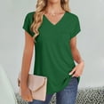 thumbnail image 2 of Delayuji Womens T Shirts V Neck Cap Short Sleeve Summer Tops Trendy 2025 Loose Casual Tshirts with Pocket Green L Cotton Short Sleeve Shirts for Women, 2 of 8
