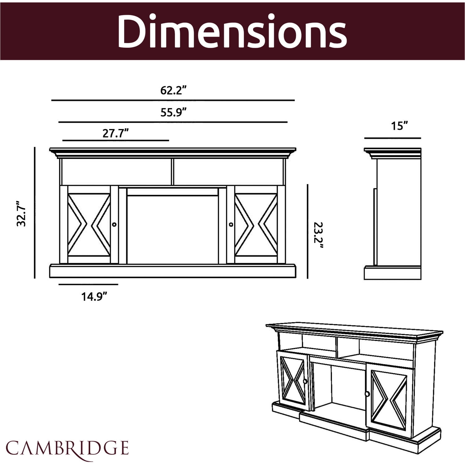 Cambridge 62-in. Summit Farmhouse Style Electric Fireplace Mantel with Deep Log Insert, White