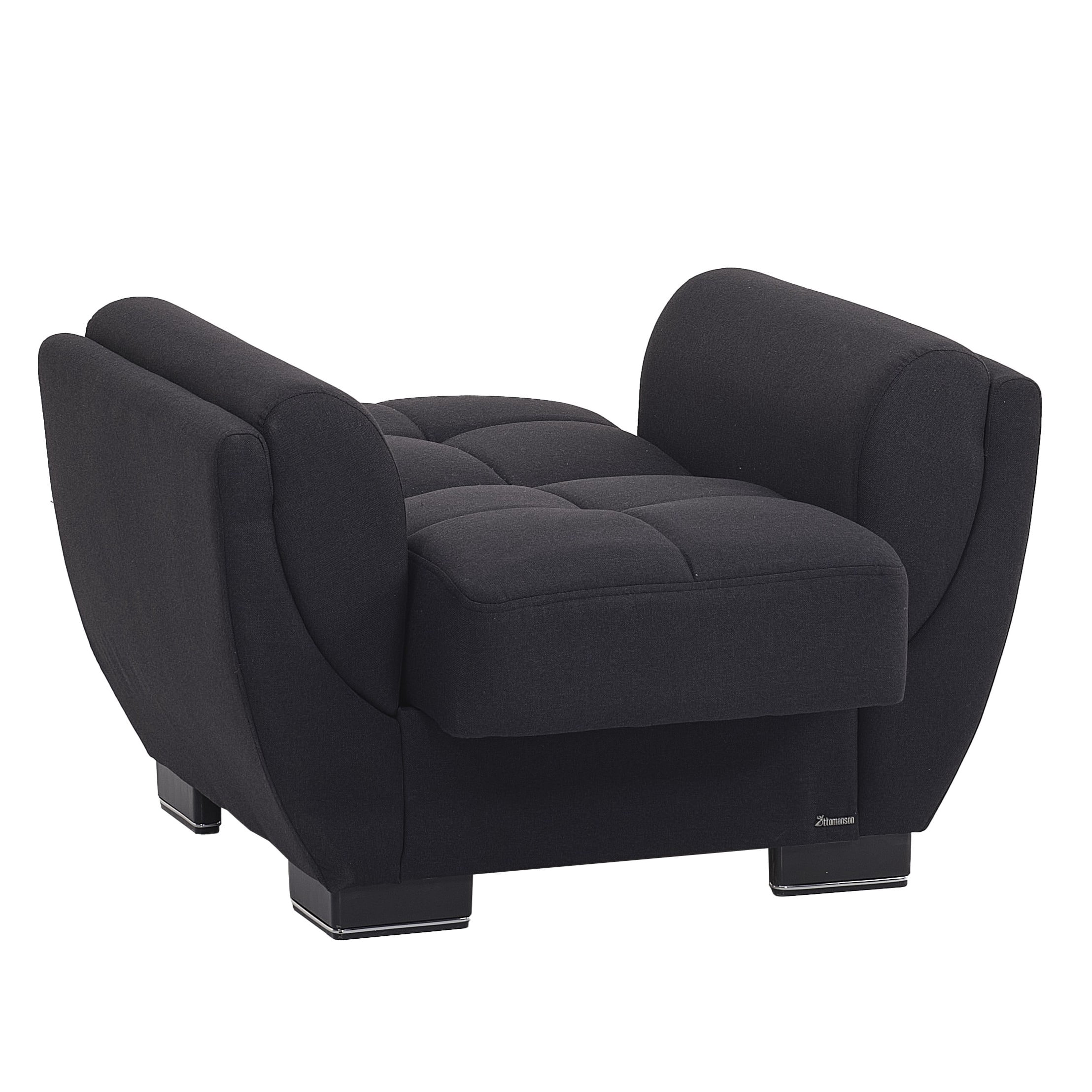 Ottomanson Convertible Accent Armchair with Hidden Storage & Rounded Arms, Firm Comfort Seating, Dark Blue