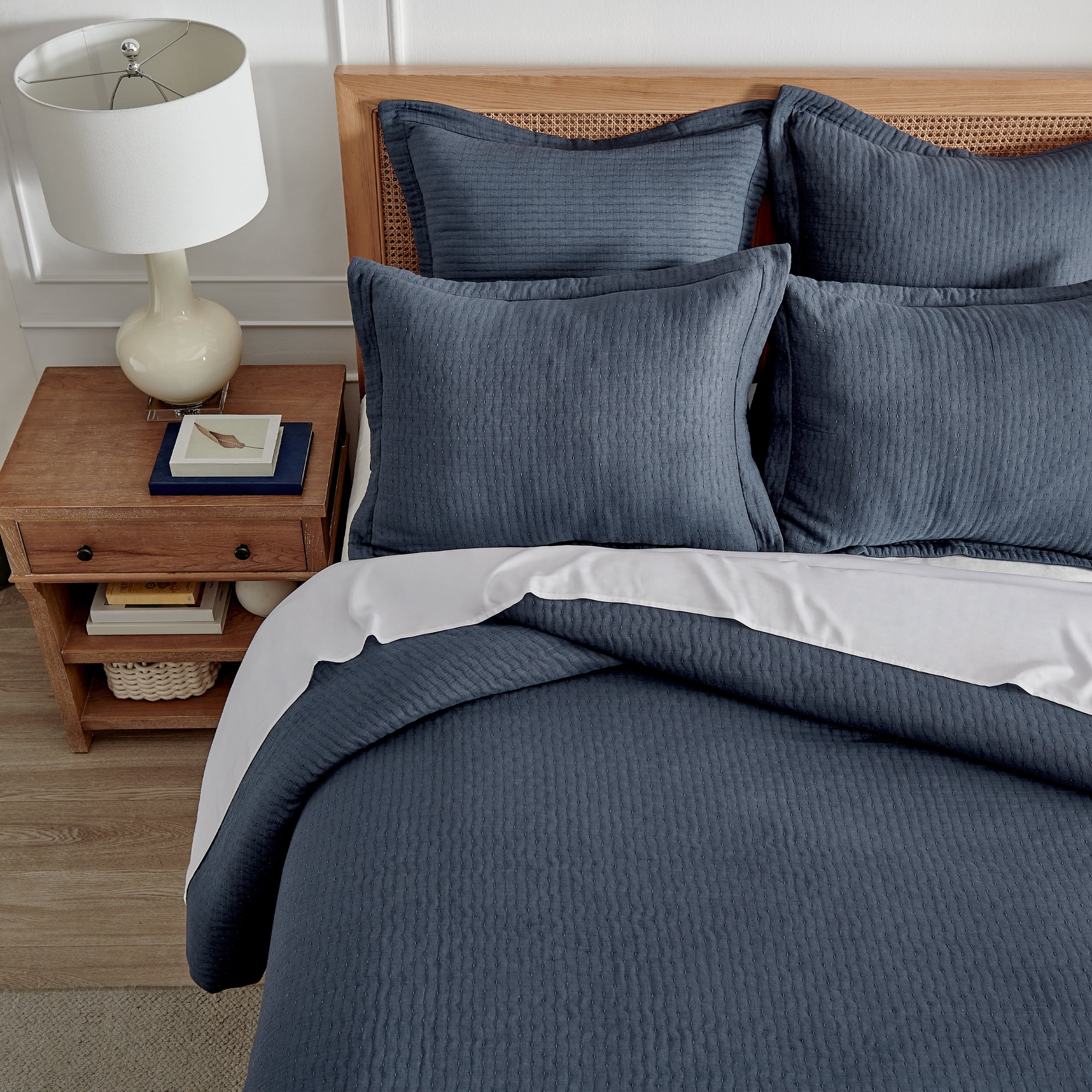Levtex Home - Reede Muslin Navy Comforter Set - King Comforter + Two King Pillow Cases - Muslin - Navy - Comforter (106 x 94in.) and Pillow Cases (36 x 20in. ) - Cotton